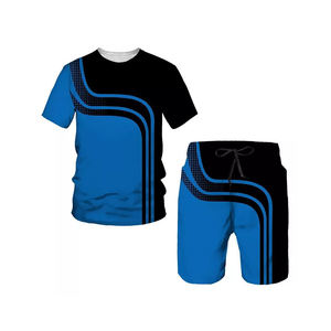 Conjunto de Verano para Hombre, Talla Grande, Estilo Urbano, 2 Piezas, Transpirable, Casual, Estampado, Secado Rápido, Camiseta y Pantalones Cortos, 100% Algodón - Product Image 1