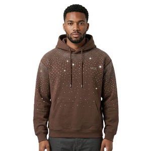 Sudadera con capucha marrón con pedrería, de algodón grueso y forro polar, estilo oversize, para hombre, con logo personalizado, brillante, al por mayor - Product Image 1