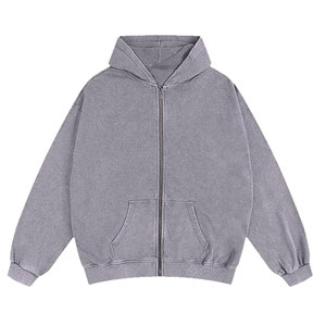 Sudadera con capucha para hombre con cremallera, lavado ácido, forro, estilo vintage, oversize, casual, de otoño, con estampado personalizado, de algodón, con bolsillos, corte relajado, estilo streetwear - Product Image 2