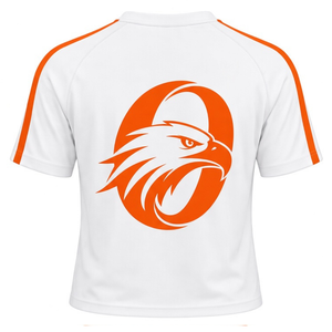 Maillot de cheerleading blanc et orange à manches courtes, haut d'uniforme sportif pour équipes, entraînement et compétition - Product Image 2