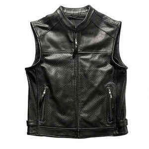 <b>Men's</b> High Quality Leather <b>Vest</b> Custom Logo Genuine Leather Waistcoat Breathable Windproof Lightweight Autumn Winter Outdoor - Product Image 1