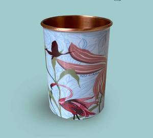 Gobelet en cuivre à imprimé floral flamant rose, verre à eau tropical design, tasse à boire décorative en métal, cadeau, vaisselle réutilisable - Product Image 1