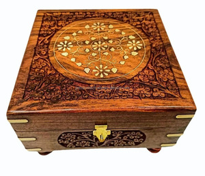 Cajas de Almacenamiento de Madera Duraderas de Estilo Indio Vintage, Forro de Terciopelo Marrón, Cierre de Hebilla, Logotipo Personalizado Grabado, Rectangular, para Joyería - Product Image 4