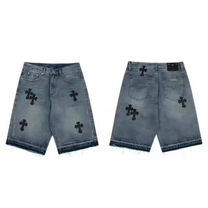 Shorts en jean décontractés pour hommes, extensibles, écologiques, à séchage rapide, avec cordon de serrage, en toile bleue et noire, pour la gym et la course à pied - Product Image 3