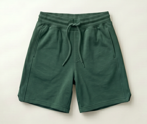 Pantalones Cortos de Punto de Algodón Verde Oscuro para Hombre, Cintura Media, Cordón Ajustable, Estilo Bermuda Informal, Bolsillos, Transpirables, Corte Regular - Product Image 1