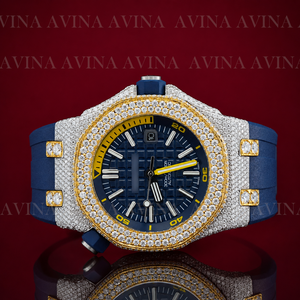 Reloj de Lujo con Incrustaciones de Moissanita para Hombre, Estilo Hip Hop |   Reloj automático con correa de caucho azul |   Reloj Deportivo con Diamantes Incrustados - Product Image 5