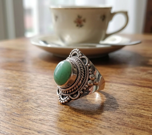 925 Sterling Silver Green Chrysoprase <b>Statement</b> <b>Ring</b> Vintage Boho Handmade Gemstone <b>Ring</b> Women Yellow Gold Rose Gold Plated <b>Ring</b> - Product Image 1