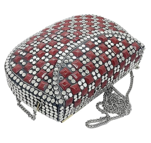 FAIZA CRAFT <b>Silver</b>-Plated Metal White Mosaic Fashion Clutch <b>Bag</b> Women <b>Evening</b> Party Wedding Designer Luxury Hard Case Statement - Product Image 3