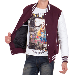 Mens Letterman Varsity Bomber <b>Jacket</b> Maroon Burgundy <b>White</b> Sleeves Casual High School Baseball Style College Fashion Winter Coat - Product Image 2