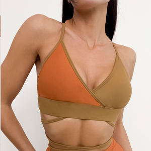 Soutien-gorge color block sexy à décolleté plongeant en V, avec cordon de serrage, haut court, soutien push-up, pour le yoga et le fitness, antichoc, dos croisé, dos élégant - Product Image 4