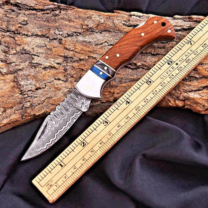 Hot Selling Damascus Steel Ladder Pattern Folding <b>Knife</b> Back <b>Lock</b> Rosewood Pakka Wood Handle Sheath Pocket EDC Camping OEM <b>Knife</b> - Product Image 3