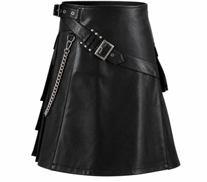 Kilt en cuir véritable noir pour homme 2026 avec chaînes et poches, coupe classique, style européen - Product Image 4