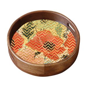 Highly Remarkable Sticker Mango Wooden Stylish Round Snacks <b>Tray</b> Dinner Serving Platter Available At Best and Lowest Price - Product Image 1