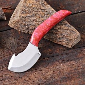 Couteau de chasse et de camping à lame fixe en acier inoxydable avec crochet de dépecage, manche en résine, lame pleine longueur, couteau personnalisé OEM/ODM, étui en cuir - Product Image 3