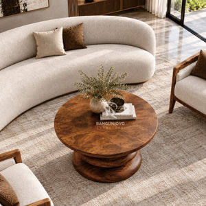Mesa de Centro Redonda de Madera Maciza de Lujo |   Mesa de Centro Moderna y Artística |   Muebles de Madera Hechos a Mano para Sala de Estar - Product Image 2