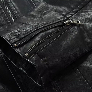 Veste en cuir véritable et toile pour homme, style streetwear, col montant, durable, chaude, pour l'hiver, fermeture éclair sur le devant, veste pour homme - Product Image 6