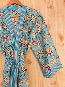 Bata Kimono con Estampado de Dibujos Animados para Mujer, 100% Algodón Tejido, Suave y Transpirable, Camisón de Verano Hecho a Mano, Cuello en V, Cintura Elástica, ODM - Product Image 2