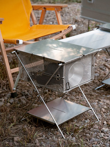 Black Folding Metal Side <b>Table</b> Outdoor <b>Camping</b> <b>Table</b> with Basket <b>Storage</b> Lower Shelf 32 x 36 cm - Product Image 4