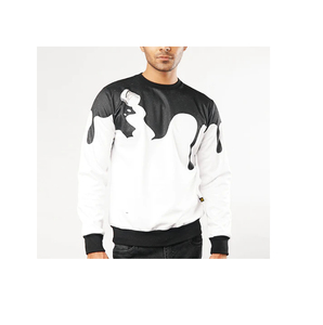 2026 Premium <b>Men's</b> Casual Crew Neck Sweatshirt Dripping Paint Print Regular Fit Knitted <b>Pullover</b> Autumn Style White Black - Product Image 3