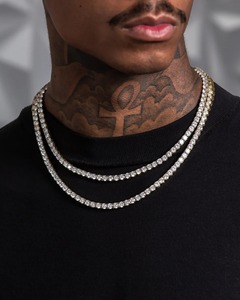 Mens gold plated tennis <b>chain</b> necklace <b>iced</b> <b>out</b> round cut crystal hip hop jewelry for party casual streetwear style - Product Image 2