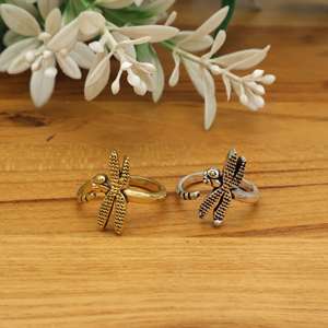 Dragonfly <b>Ring</b> Set Adjustable Gold & Silver Nature Inspired Jewelry, Bohemian <b>Statement</b> Insect <b>Ring</b> Gift for Her - Product Image 3