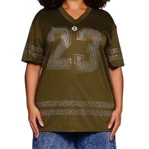 Maillot de football américain surdimensionné de haute qualité pour femme, design personnalisé, style rétro, avec logo en strass, streetwear, tenue de football USA - Product Image 1