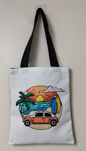 Bolsa de Playa Personalizada de Lona con Estampado de Palmeras, Bolso de Mano de Algodón, Bolsa de Compras Portátil para Guardar Aperitivos - Product Image 3