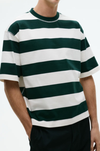 Custom Oversized Green <b>White</b> Striped T Shirt 100% Cotton Heavyweight Drop Shoulder Streetwear Unisex Casual <b>Tee</b> OEM ODM - Product Image 4