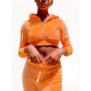 Nouvel arrivage : Ensemble de survêtement en velours pour femme, veste courte zippée et pantalon de survêtement, ensemble sweat à capuche en velours rose - Product Image 4