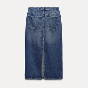 Nouvelle jupe longue en jean bleu classique tendance pour femme, taille mi-haute, coupe droite, prix de gros - Product Image 2