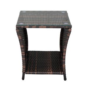 Tavolino da Esterno 6088352 con Superficie in Vetro, Struttura in Ferro Marrone Sfumato e Rattan - Elegante Tavolino Laterale da Esterno - Product Image 3