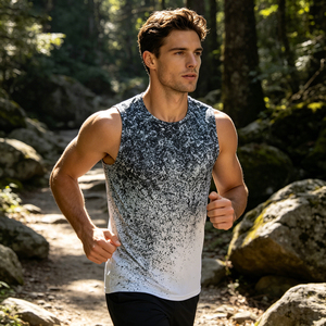 100G Solid Quick Dry Men's <b>Running</b> <b>Singlet</b> Mesh Stand Collar Racerback Athletic Tank Top 120g Knitted Heat-Transfer Printed - Product Image 1