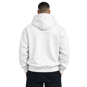 Sweats à capuche streetwear pour hommes, double couche, en molleton de coton, avec strass, coupe oversize, design à empiècements raglan, logo personnalisé, OEM, vente en gros - Product Image 3
