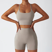 Ensemble de yoga personnalisé avec logo pour femme, motif imprimé, respirant, en Spandex/Polyester, vêtements de sport, crop tops, shorts, tenue décontractée, 2 pièces, taille haute
