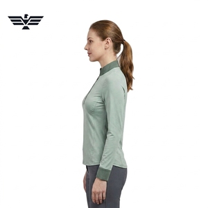 Haut de cyclisme pour femme à col montant, manches longues, tricoté, couleur unie, avec fermeture éclair, en Spandex et Polyester, respirant - Product Image 4