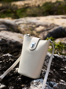 Genuine Leather Bucket Bag Crossbody Purse Pebbled Texture Lock Closure <b>Adjustable</b> <b>Strap</b> for Daily Travel - Product Image 3