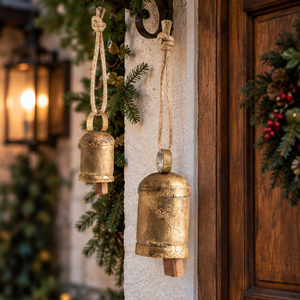 AK Brass Modern Metal Christmas <b>Bells</b> Set Of 2 Rustic Finished Vintage Hanging <b>Bell</b> For Christmas Decor / Church Ornaments - Product Image 3