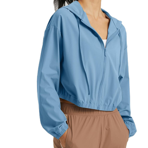Chaqueta de yoga sin costuras de elastano para mujer con cremallera completa, ropa deportiva de compresión con logo frontal - Ropa deportiva al por mayor - Product Image 4
