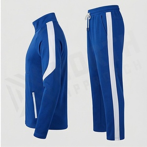 Survêtement bleu pour homme avec fermeture éclair intégrale, vêtements de sport avec bandes blanches, polyester respirant, vêtements d'automne, coupe régulière, poches latérales - Product Image 3