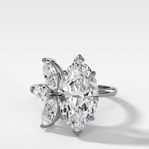 Bague de fiançailles et de mariage asymétrique en or massif 14K 18K avec diamant marquise 3 carats et demi, sertie à griffes, largeur 2,1 mm, diamant de laboratoire solitaire - Product Image 5