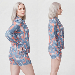 Women's Geometric Print 3-Piece Gym Set Training Jacket High Waist Shorts Sports <b>Bra</b> Set Spandex Polyester Workout Wear 3 PCS - Product Image 4