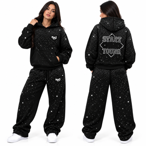 Men's Luxury Fleece Rhinestone <b>Hoodies</b> Jogger Set <b>Black</b> Oversized Streetwear Sparkly Tracksuit Custom OEM Private Label <b>Hoodies</b> - Product Image 5