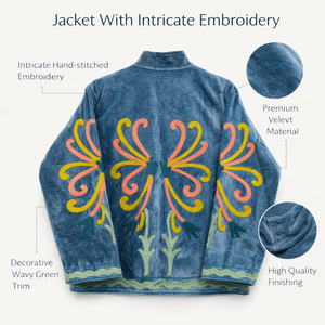 Veste bomber en velours brodée à la main pour femme, col montant, doublure en coton, style bohème - Product Image 2