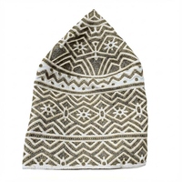Topi Kufi Muslim Bordir Warna Krem Beige Oman Kumma, Topi Sholat Tradisional Islami Pria, Katun Satin Etnik Bergaris