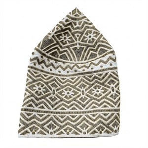 Chapeau Kumma Omani Crème Beige Brodé, Casquette Kufi Musulmane Traditionnelle pour Hommes, Topi de Prière Islamique en Coton Satiné Rayé Ethnique - Product Image 2