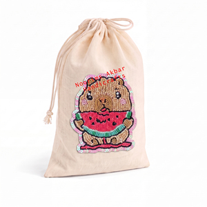Bolsa con cordón de algodón de muselina hecha a mano con cuentas de ositos de goma, colorida y bonita, para dulces, como funda protectora y pequeña bolsa organizadora de joyas - Product Image 2