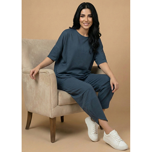 Ensemble de détente personnalisé pour femme, couleur lavande, pantalon large, doux, respirant, tenue décontractée pour la maison, tenue tendance - Product Image 2