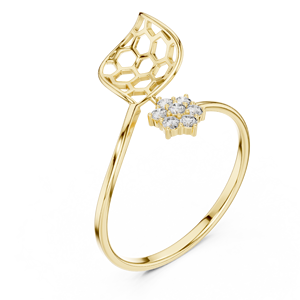 Anillo minimalista de banda abierta con diamante de talla brillante redondo para mujer, en oro amarillo macizo de 14k, ideal para compromiso, aniversario o regalo de boda. - Product Image 3