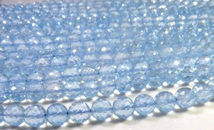 Top Grade Natural Blue Topaz Gemstone Beads 6mm Faceted Rondelle Shape 10" Inch Strand Center <b>Drill</b> Gems Valley BH Model - Product Image 2