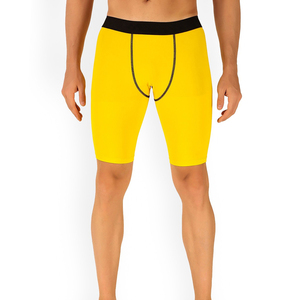 <b>Men's</b> <b>Yellow</b> Compression Capri <b>Shorts</b> Mid Waist Drawstring Elastic Breathable Quick Dry Eco-Friendly 100% Polyester Pockets - Product Image 2